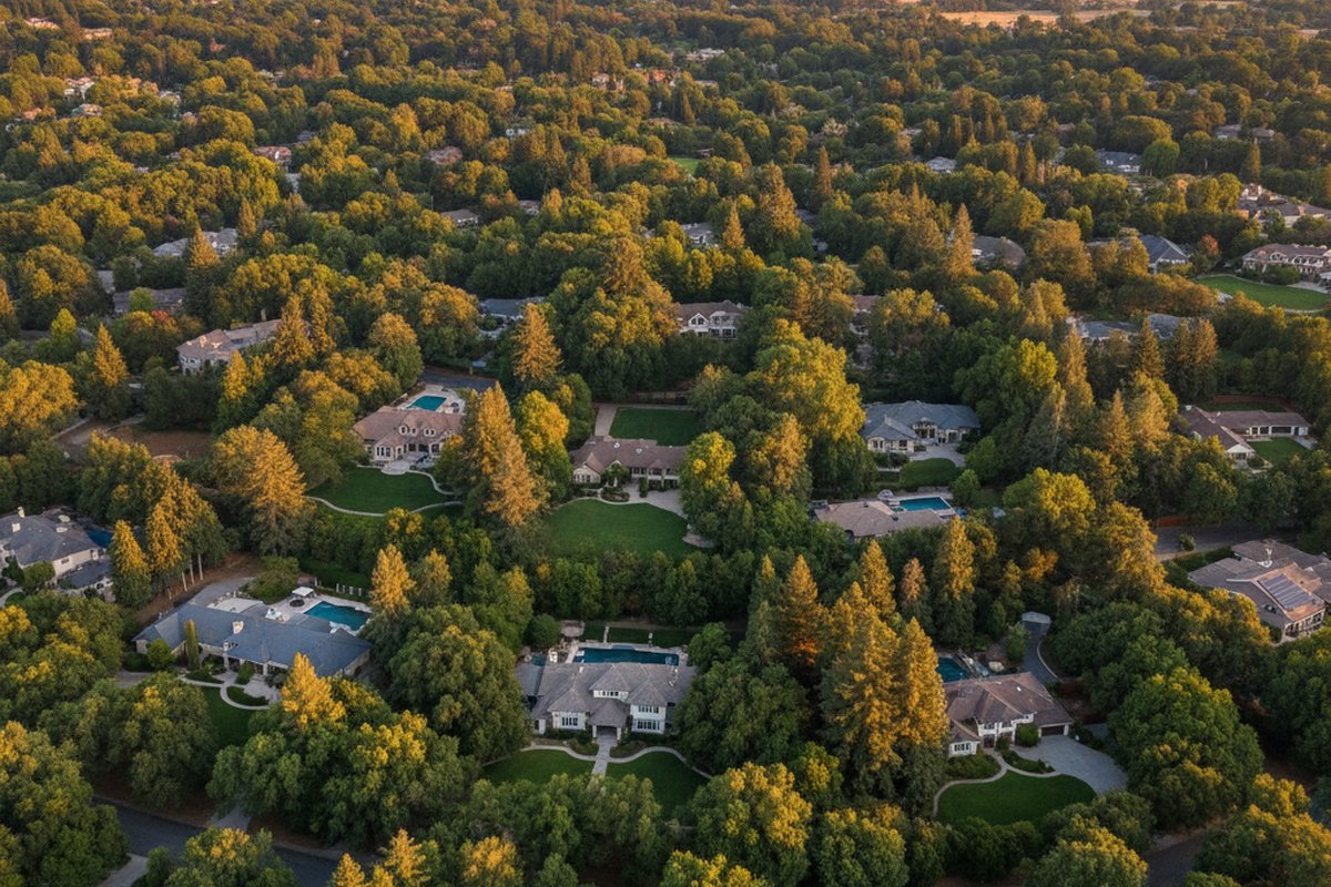 Los Altos 航拍 — 山丘环抱的绿色社区，硅谷最宜居的城市之一。